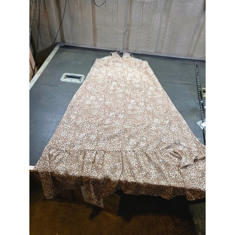 Brown Ditsy Floral Halter Maxi Dress Ruffle Hem Small Sleeveless Summer Boho